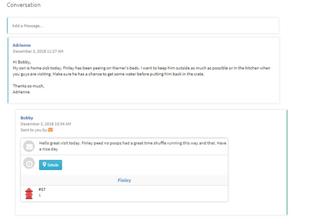 Adrienne-Communication-with-Bobby Example of conversation between dog owner and dog walker Adrienne